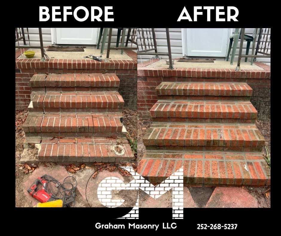 Before and after brick step restoration
