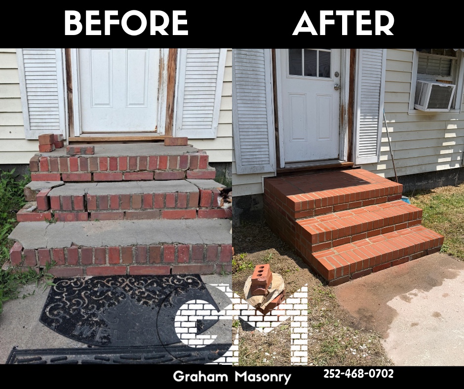 Before and after brick step restoration